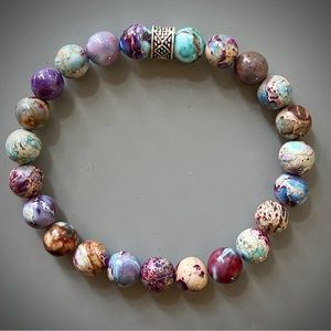 Purple Galaxy Sea Sediment Jasper Handcrafted Bead Bracelet